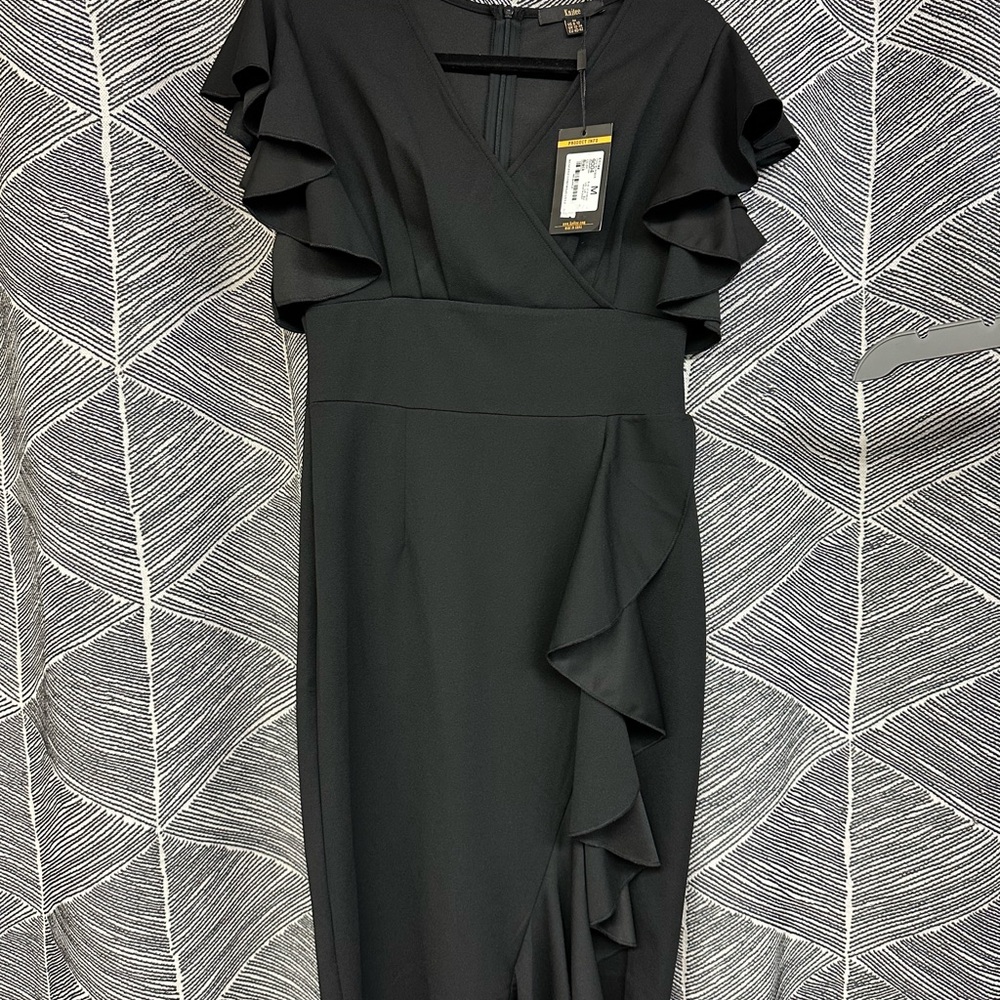 Knitee Womens Deep-V Neck Ruffle Sleeves Cocktail Party Pencil Slit Dress <269> - Picture 4 of 9